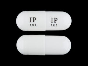 Gabapentin 100mg, Amneal Pharmaceuticals, IP 101 IP 101 Pill - white capsule/oblong, 16mm